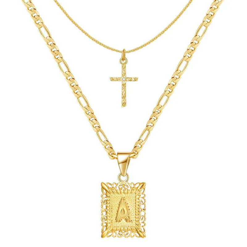 Set de Collar con Inicial en Cruz | Oro