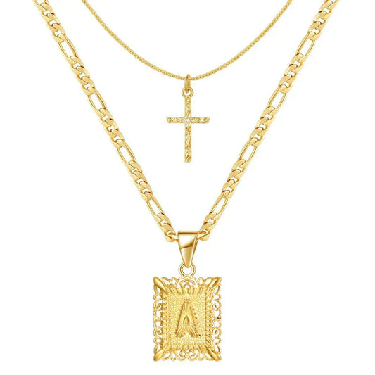 Set de Collar con Inicial en Cruz | Oro
