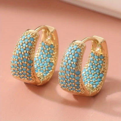 Aretes de Aro con Cuentas Turquesa Tono Dorado | Oro