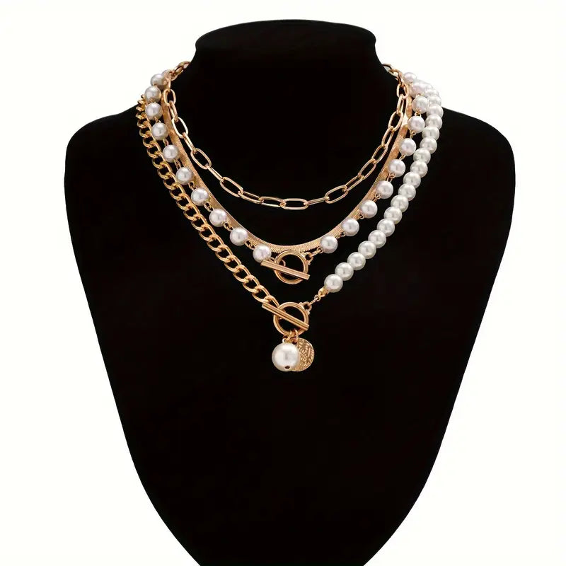 Set de Collar de Cadena de Serpiente Vintage con Perlas y Oro | Oro