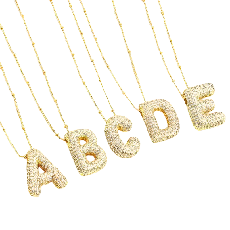 Set de Collar con Inicial de Letra Burbuja | Oro