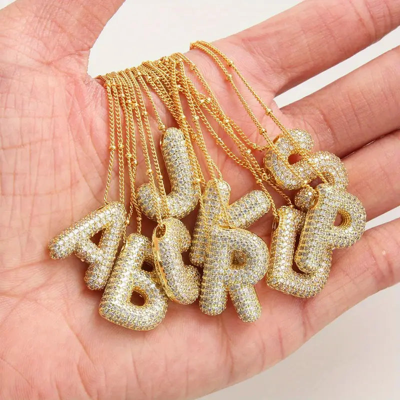 Set de Collar con Inicial de Letra Burbuja | Oro
