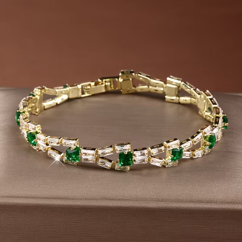 Pulsera Tenis Verde Link | Oro