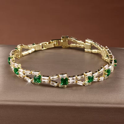 Pulsera Tenis Verde Link | Oro