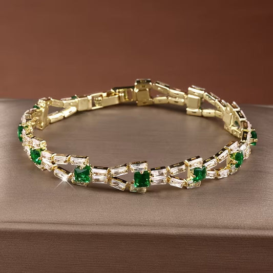 Pulsera Tenis Verde Link | Oro