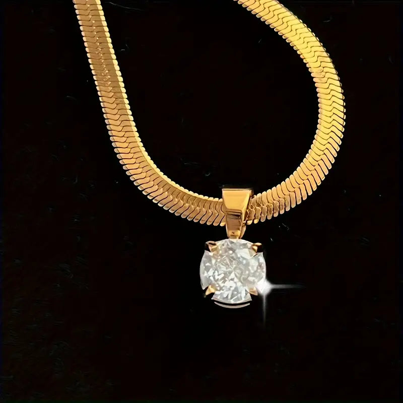 Collar Colgante Elegante de Diamantes de Imitación | Oro