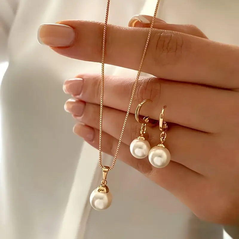Conjunto de Joyas de Perlas Golden Grace | Oro
