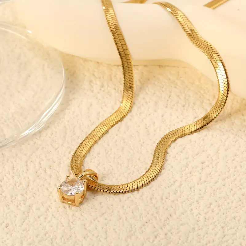 Collar Colgante Elegante de Diamantes de Imitación | Oro