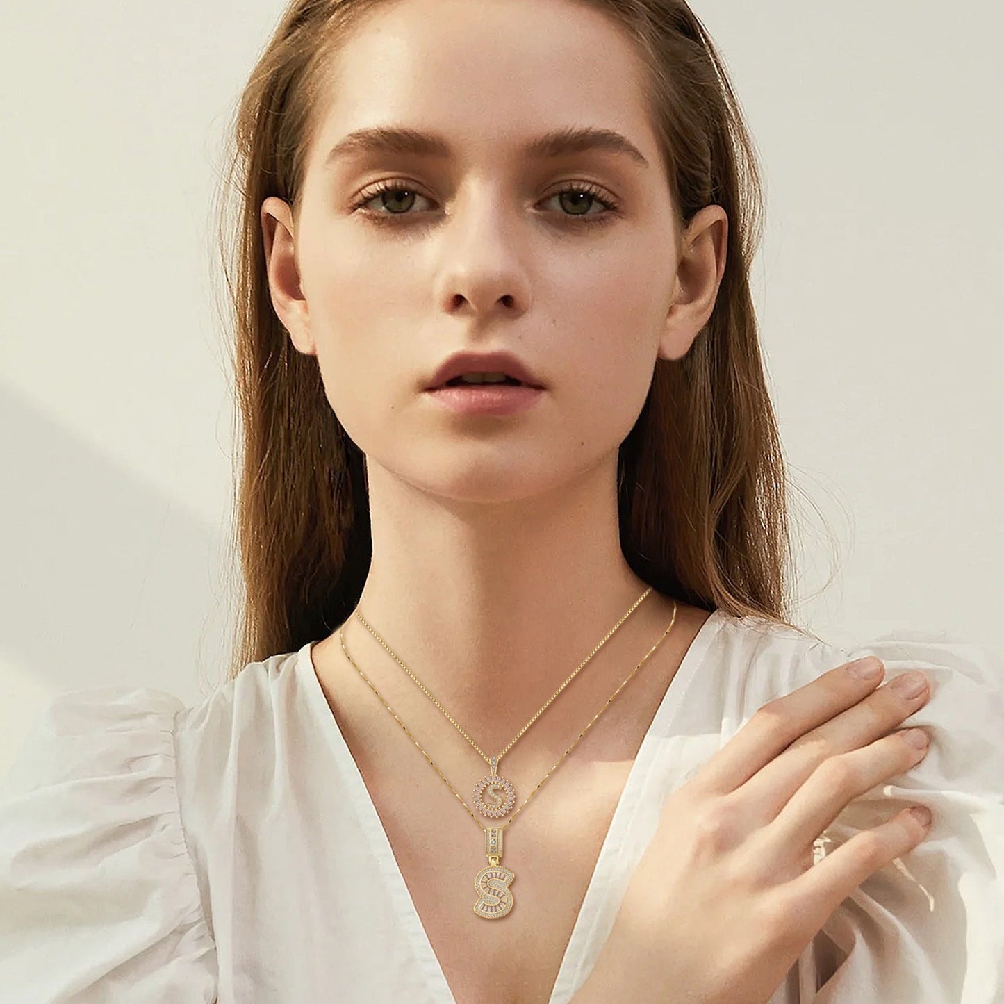 Set de Collar con Inicial de Letra Pave | Oro