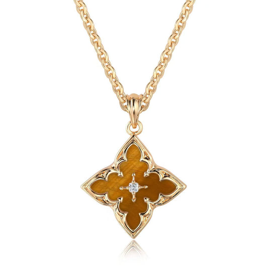 Collar con Colgante Trébol Marrón | Oro