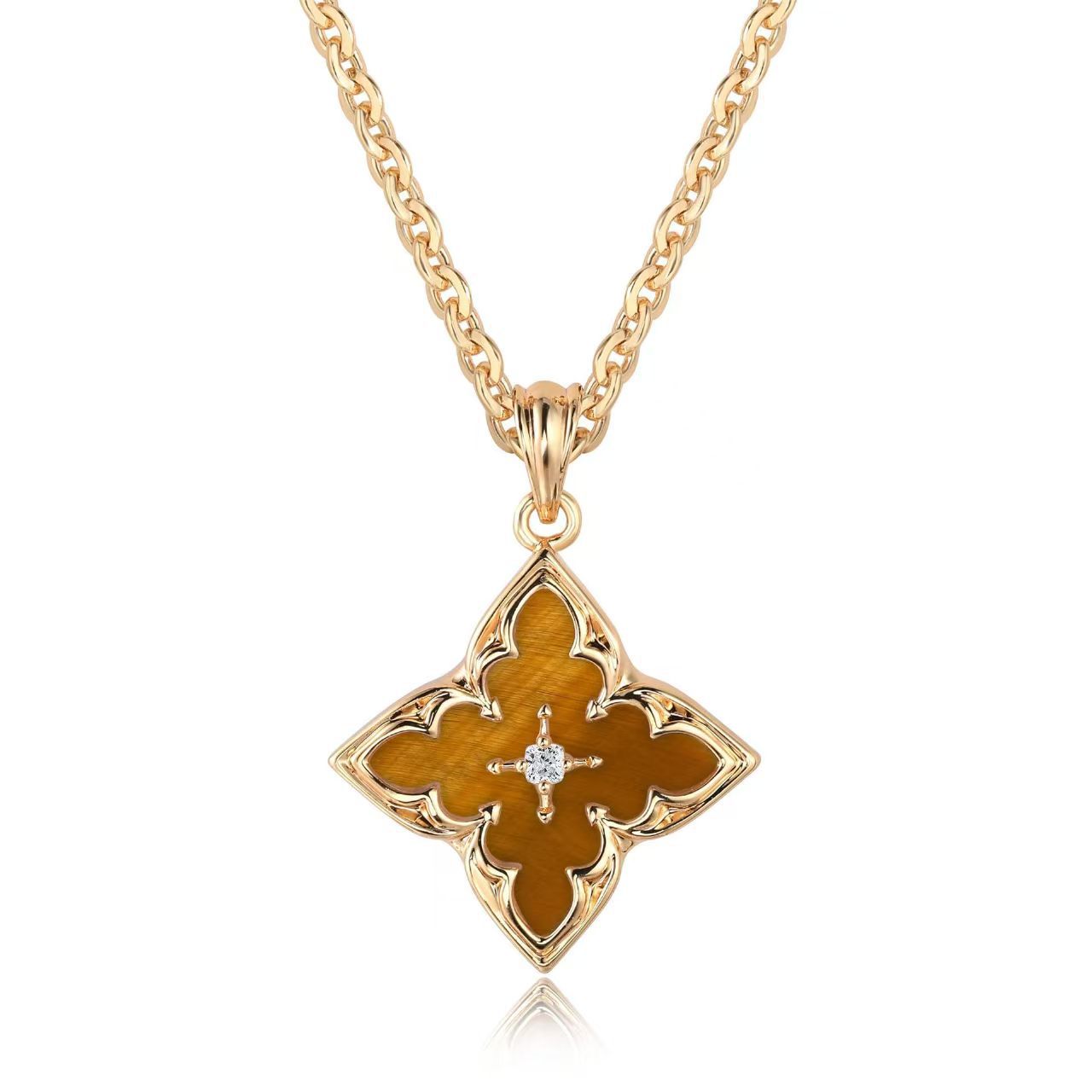 Collar con Colgante Trébol Blanco | Oro