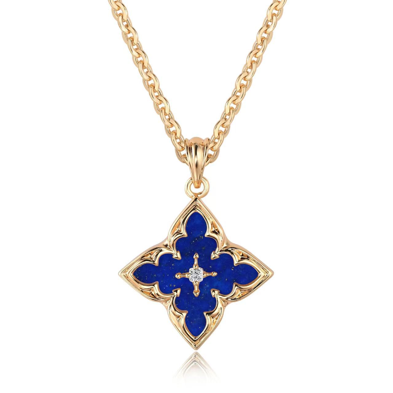 Collar con Colgante Trébol Marrón | Oro
