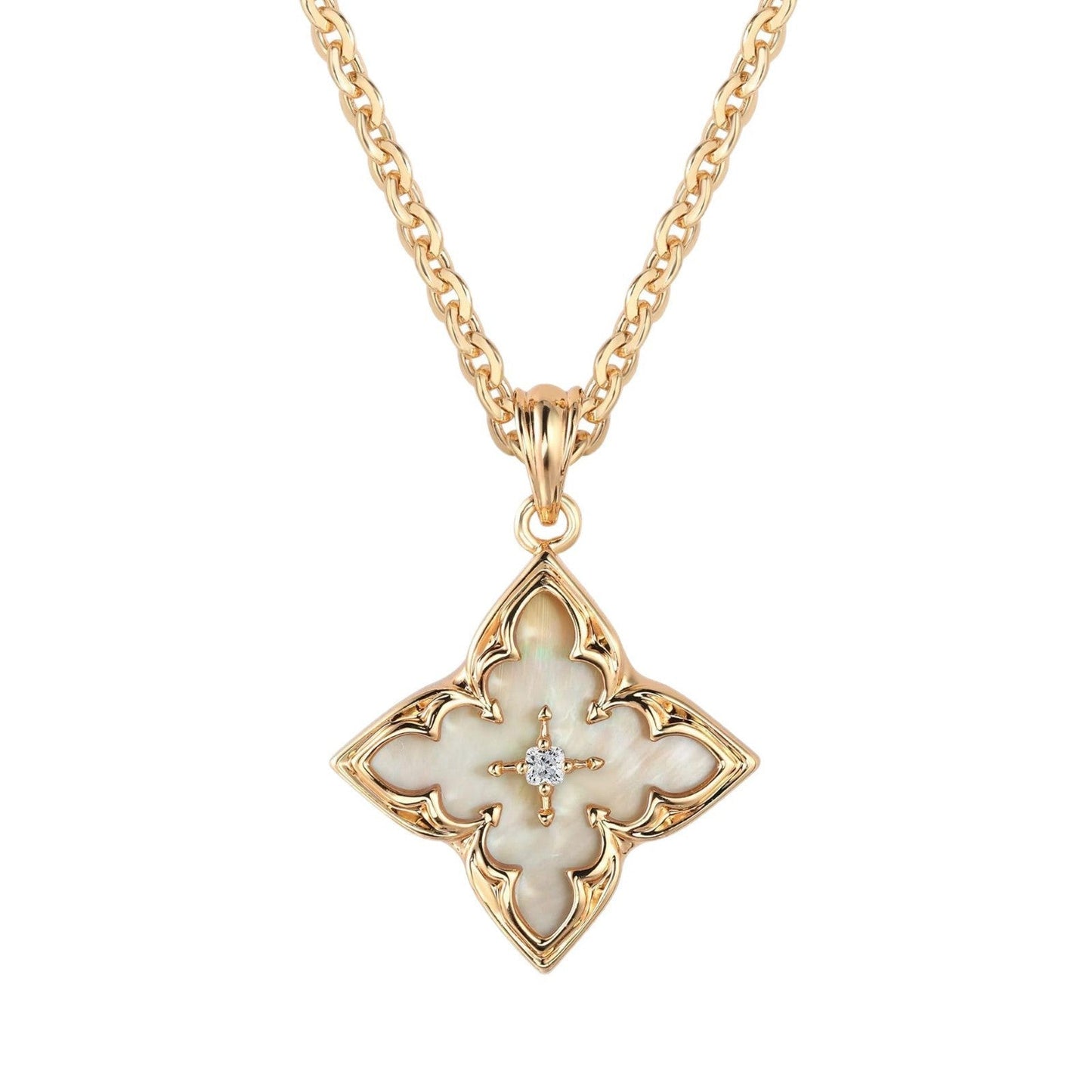 Collar con Colgante Trébol Marrón | Oro