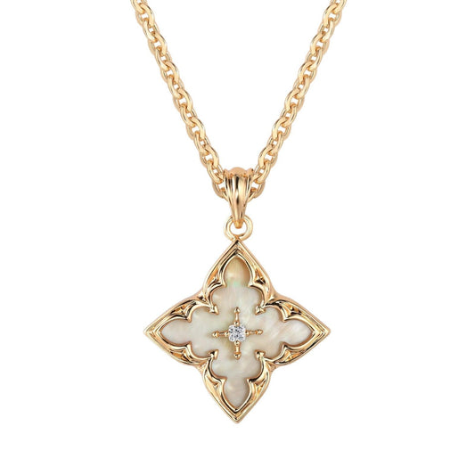 Collar con Colgante Trébol Blanco | Oro