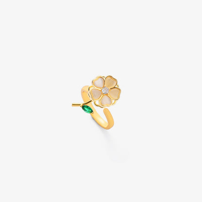 Anillo Giratorio Hoja Esmeralda Flor | Oro