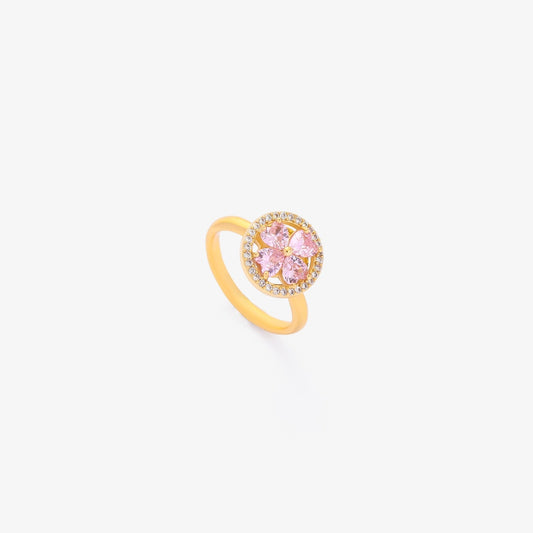 Anillo Giratorio Floración Corazón Rosa | Oro