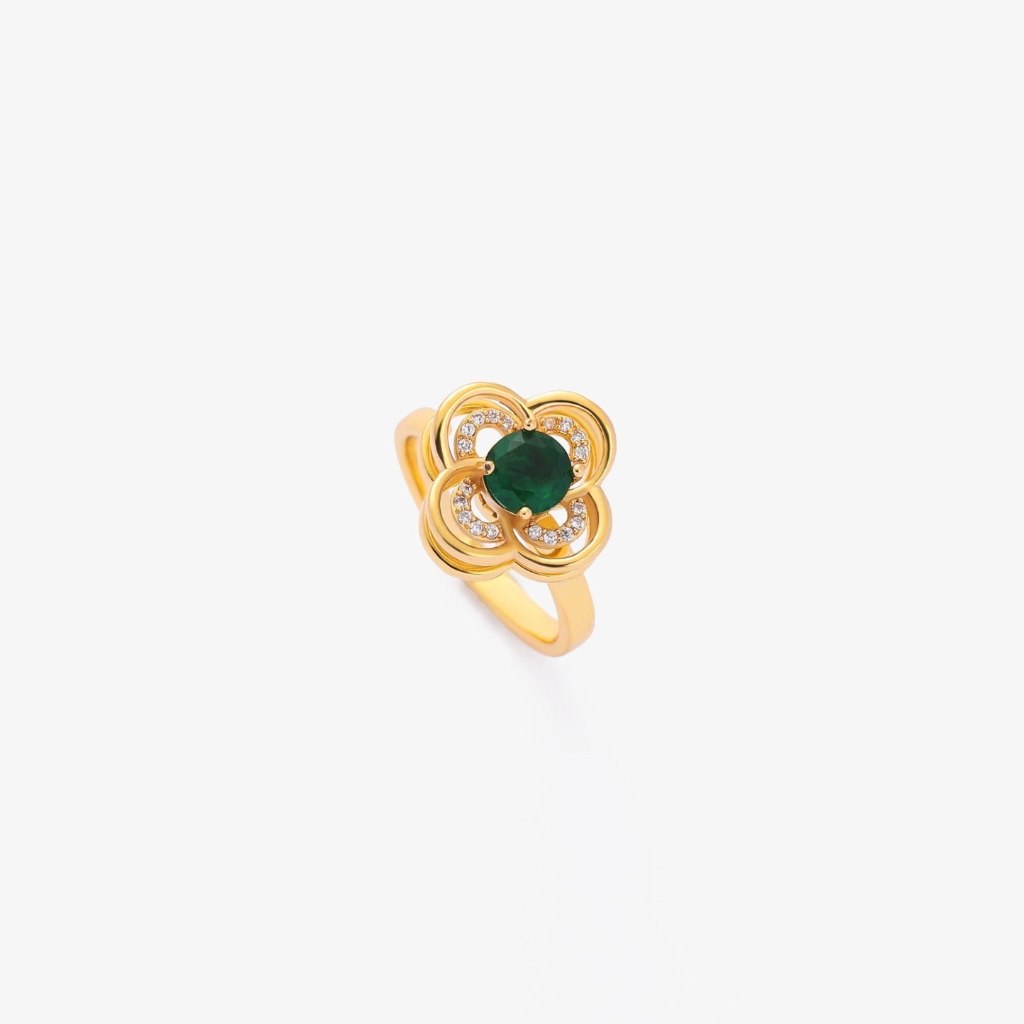 Anillo Giratorio Trébol Halo Esmeralda | Oro
