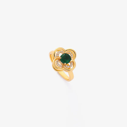 Anillo Giratorio Trébol Halo Esmeralda | Oro