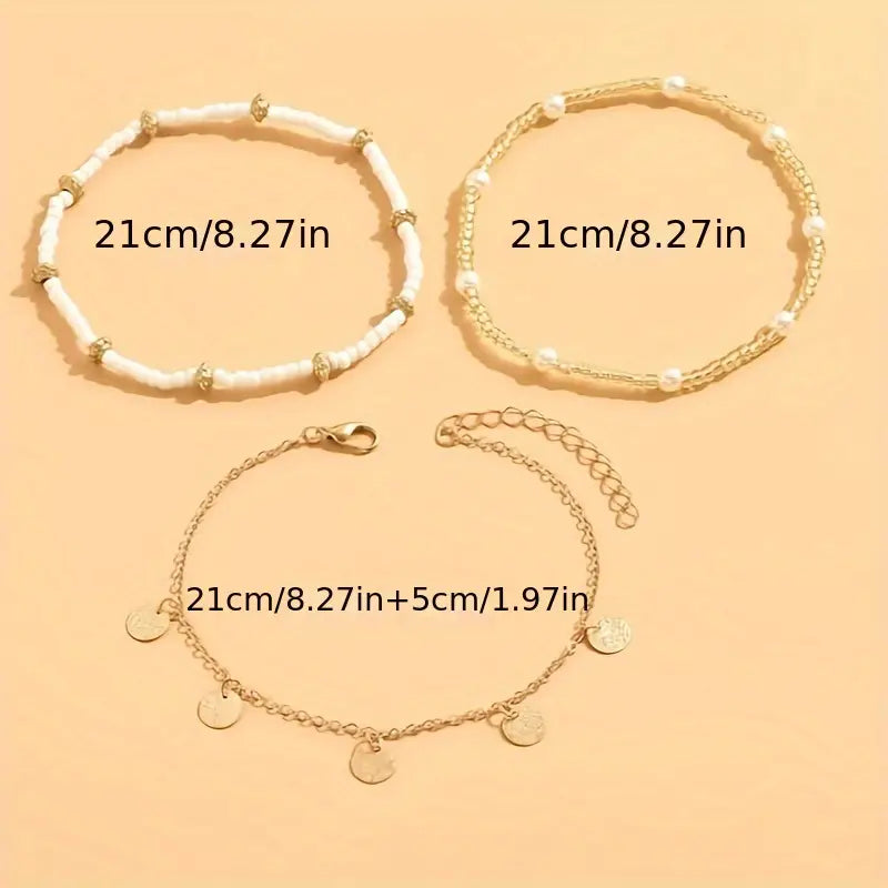 Set de Tobilleras Capas Costera Encantadora de 3 Piezas | Oro