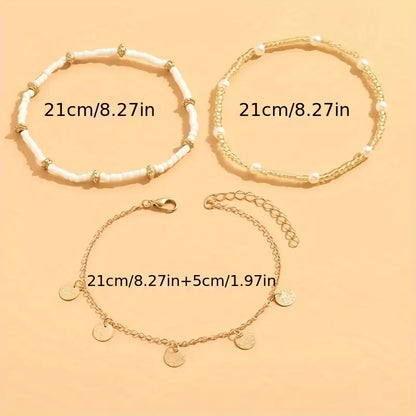 Set de Tobilleras Capas Costera Encantadora de 3 Piezas | Oro