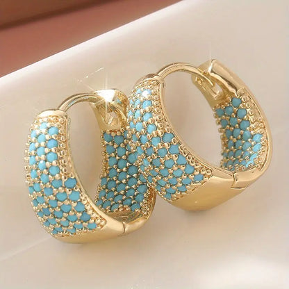 Aretes de Aro con Cuentas Turquesa Tono Dorado | Oro