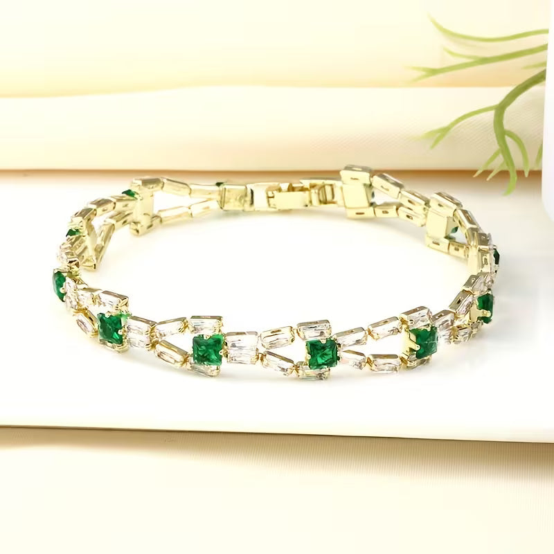 Pulsera Tenis Verde Link | Oro