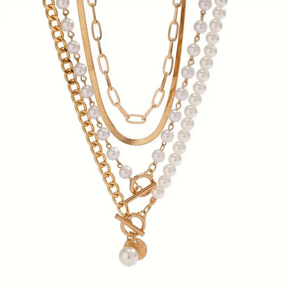 Set de Collar de Cadena de Serpiente Vintage con Perlas y Oro | Oro