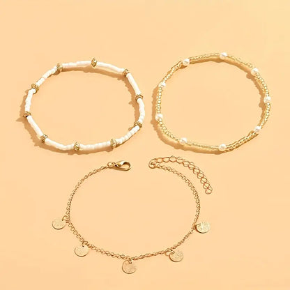 Set de Tobilleras Capas Costera Encantadora de 3 Piezas | Oro