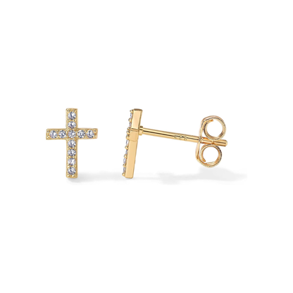 Pendientes de Tachuela Cruz Pavé | Oro