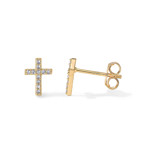 Pendientes de Tachuela Cruz Pavé | Oro
