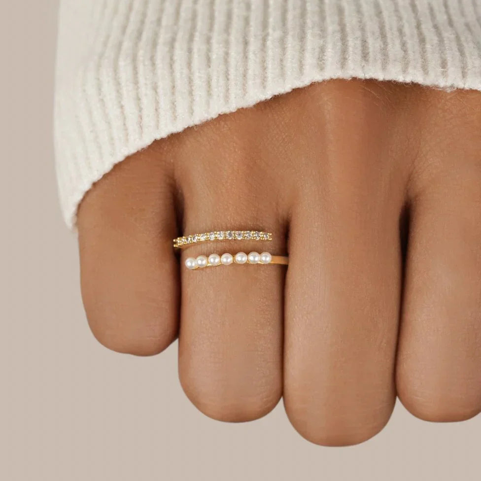 Anillo Abierto Virelle Perla Cristal | Oro